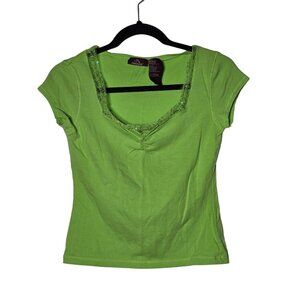 Jordache Juniors Green Scoop Neck Shirt Size Medium Y2k 2000s Girly Summer